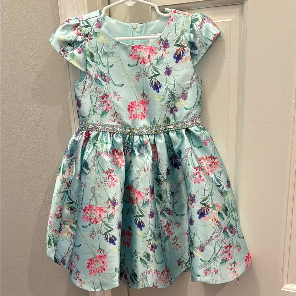 Floral Print Kids Dress in Light Blue
